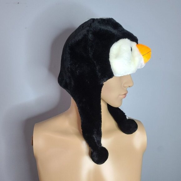 Penguin Fuzzy Stuffed Plush Animal Cap Hat w/ Earmuff Protection Unisex - Picture 3 of 5
